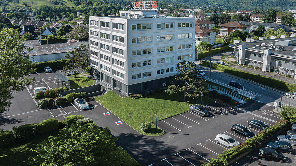 Le centre d'affaires Le Concorde à Eybens, près de Grenoble, vu du ciel